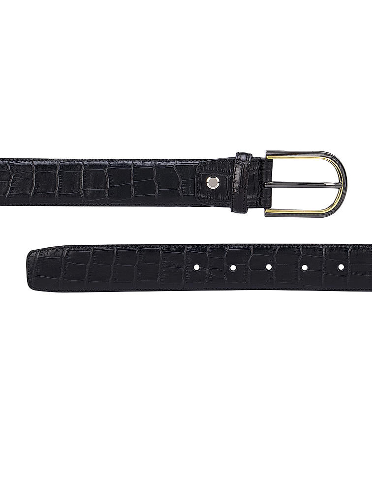 Black Textured Leather Belt